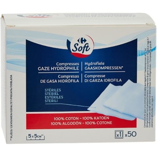 Compresses Stérile Gaze Hydrophile CARREFOUR SOFT