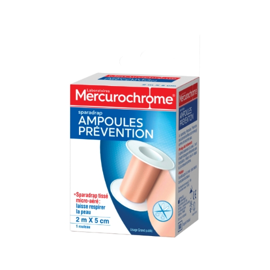 Sparadrap Prévention Ampoules Tissé Micro-Aéré 2mX5cm MERCUROCHROME