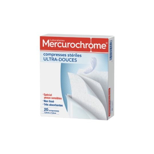 Compresse Stériles Gaz Hydrophile 100% Coton Douces et Absorbantes 5x5 cm MERCUROCHROME