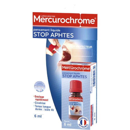 Pansement Liquide Stop Aphtes Soulage Rapidement Cicatrise Film Protecteur Tenue 4H MERCUROCHROME