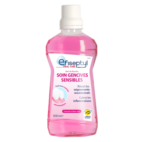 Bain de Bouche Soin Gencives Sensibles Réduit les Saignements Occasionnels Calme les Inflammations Formule à l'Aloe Vera EFISEPTYL