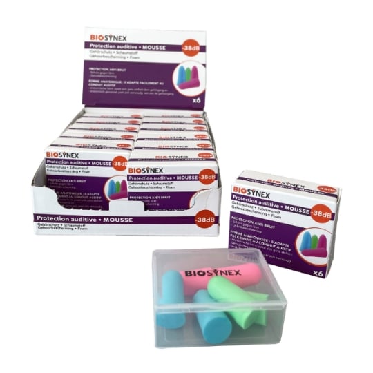 Protection auditive Anti-bruit En Mousse Forme Anatomique De Couleurs 3 Paires BIOSYNEX