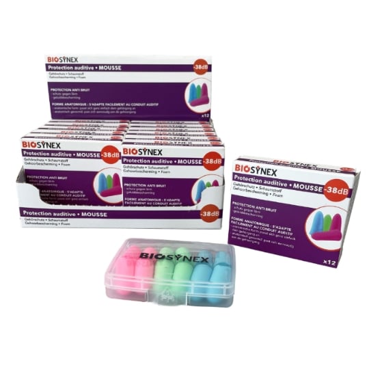 Protection auditive Anti-bruit en Mousse Forme Anatomique de Couleurs BIOSYNEX