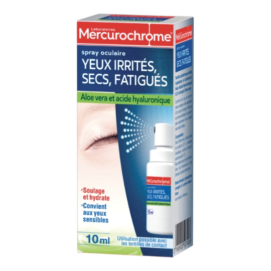 Spray oculaire Hydratant Lubrifiant Yeux Irrités Secs Fatigués et Sensibles Aloe Vera et Acide Hyaluronique MERCUROCHROME