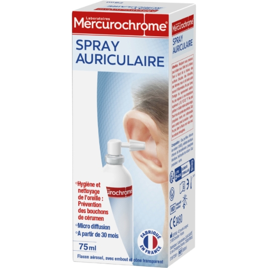 Désinfectant Spray Auriculaire Facilite l'Élimination du Cérumen MERCUROCHROME