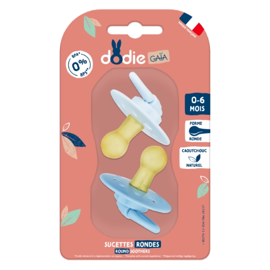 Sucettes Caoutchouc Naturel Ronde 0-6 Mois Bleu DODIE DODIE