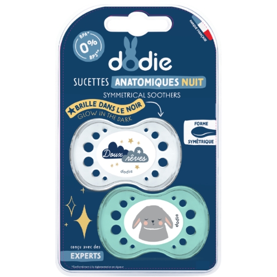 Sucettes Anatomiques Phosphorescentes 6+ Mois Nuit DODIE DODIE