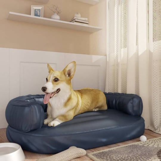 Lit Pour Chien Ergonomique Mousse Bleu Foncé 88x65cm Similicuir DIVERS