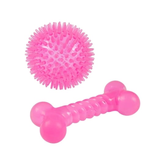 Lot De 2 Jouets Pour Chien "balle & Os" 13cm Rose PARIS PRIX