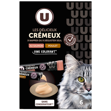 Snack crémeux pour chat au saumon poulet U 6x15g