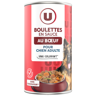 Boîte pour chien Boulettes au boeuf en sauce boite 3/2 1,25kg