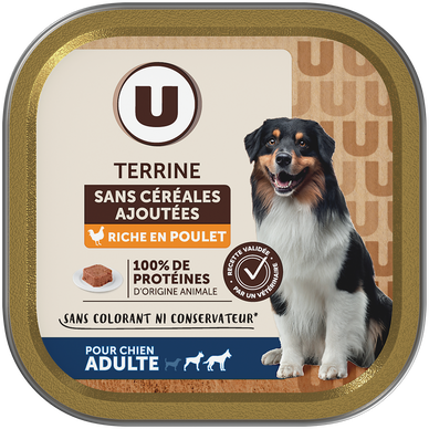 Aliment pour chien Terrine sans céréales riche en poulet  150G