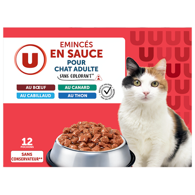 Sachets fraicheur pour chat Emincés en sauce viandes & poissons 12x100g