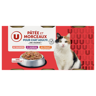 Boîte pour chat Pâtée et morceaux agneau, saumon MSC, poulet pour chat- 3x400g