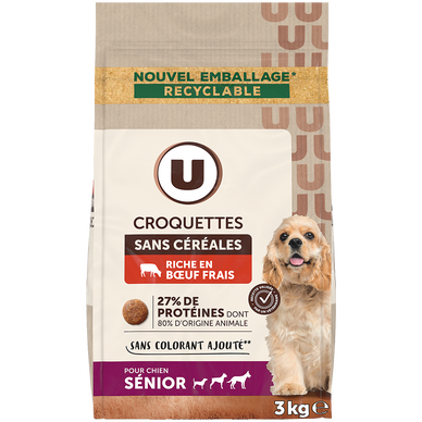Croquettes pour chien senior sans céréales riche en boeuf frais  3kg