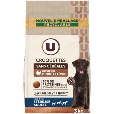 Croquettes sans céréales riche en dinde fraiche pour chien stérile 3kg