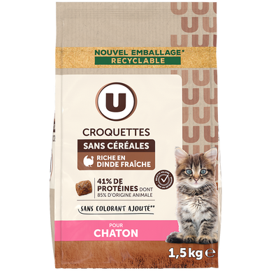 Croquettes sans céréales riches en dinde pour chaton  1,5kg