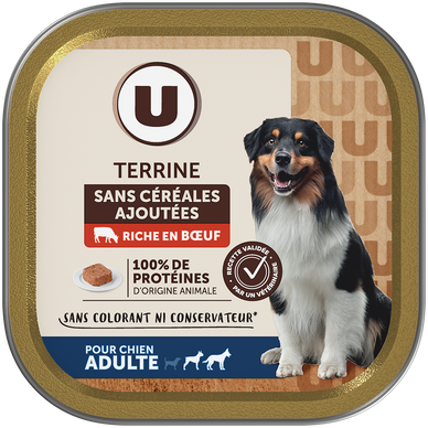 Aliment pour chien Terrine sans céréales riche en Boeuf  150G