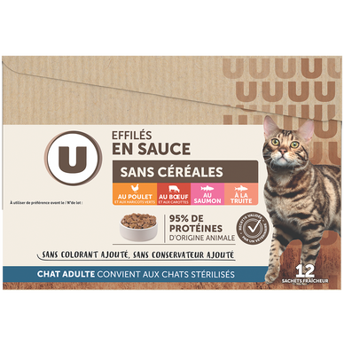 Sachets fraîcheur pour chat Emincés en sauce haute nutrition viande/poisson - 12x85g
