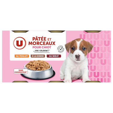 Boîte pour chiot Pâtée et morceaux viandes, 3x400g