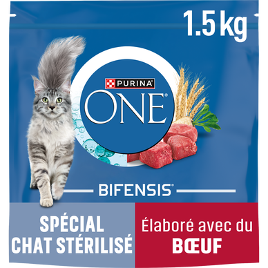 Croquettes pour chat adulte stérilisé 0 Boeuf, Blé PURINA ONE - 1,5kg