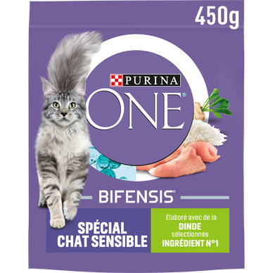 Croquettes pour chat adulte SENSIBLE Dinde, Riz PURINA ONE - 450g