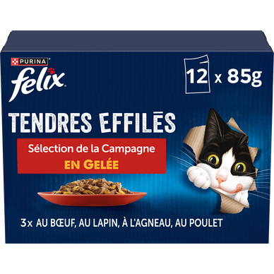 Sachets fraîcheur pour chat Tendres Effilés en Gelée Campagne FELIX -12x85g