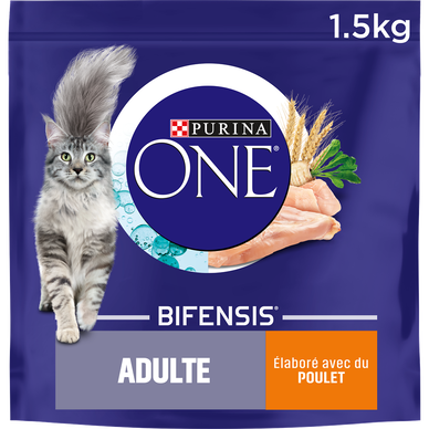 Croquettes pour chat adulte Poulet, Céréales Complètes PURINA ONE -1,5kg