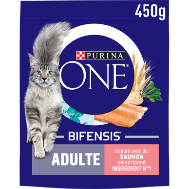 Croquettes pour chat adulte Saumon, Céréales Complètes PURINA ONE - 450g