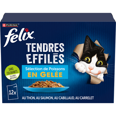 Sachets fraîcheur pour chat Tendres Effilés en Gelée Poissons FELIX -12x85g