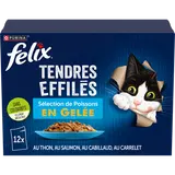 Sachets fraîcheur pour chat Tendres Effilés en Gelée Poissons FELIX -12x85g