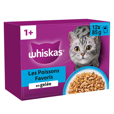 Sachets fraîcheur chat Les Poissons favoris en gelée 4 variétés WHISKAS - 12x85g