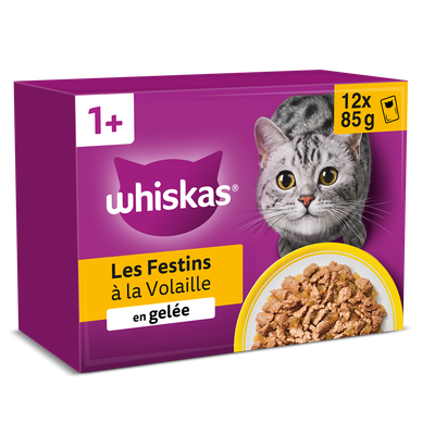 Sachets fraîcheur chat Les Festins à la Volaille en gelée 4 variétés WHISKAS - 12x85g