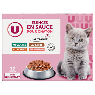 Sachets fraicheur pour chaton Emincé en sauce viandes et poissons 12x85g