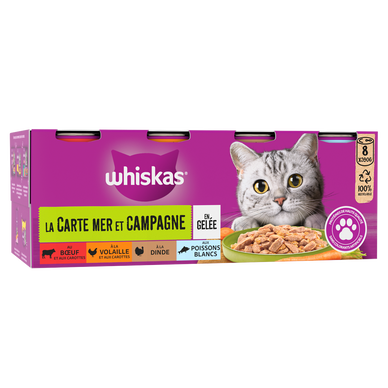 Boîtes chat La Carte Mer et Campagne en gelée 4 variétés WHISKAS - 8x390g