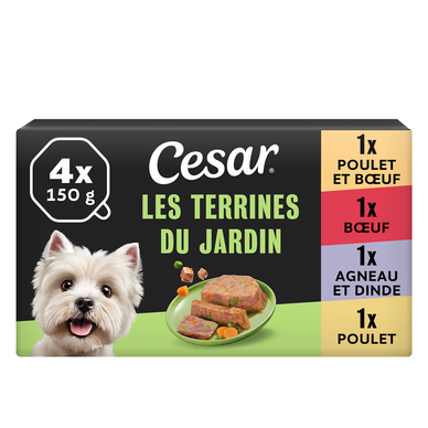 Pâtée pour chien poulet, boeuf, agneau, dinde Les Terrines Du Jardin CESAR - 4x150g
