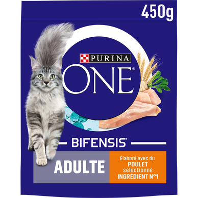 Croquettes pour chat adulte Poulet, Céréales Complètes PURINA ONE - 450g