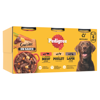 Boîtes chien Les cuisinés 3 variétés en sauce PEDIGREE - 6x400g