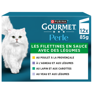 Sachets fraîcheur pour chat PERLE Les Filettines Légumes GOURMET - 12x85g