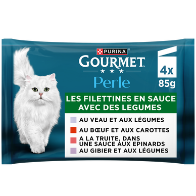 Sachets fraîcheur pour chat PERLE Les Filettines Légumes GOURMET - 4x85g