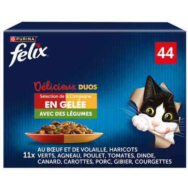 Sachets fraîcheur pour chat Délicieux Duos en Gelée Campagne FELIX - 44x85g