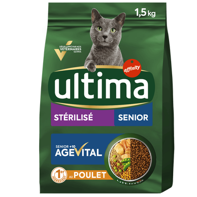 Croquettes pour chats stérilisés de +10 ans ULTIMA, 1,5kg