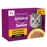 Sachets fraîcheur chat sénior Les Festins à la volaille en sauce WHISKAS -12x85g