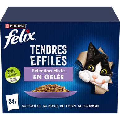 Sachets fraîcheur pour chat Tendres Effilés en Gelée Mixte FELIX - 24x85g