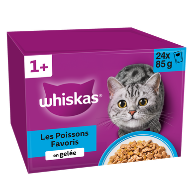 Sachets fraîcheur chat Les Poissons favoris en gelée 4 variétés WHISKAS - 24x85g
