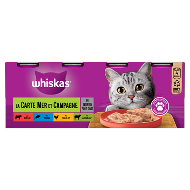 Boîtes chat La Carte Mer et Campagne en terrine WHISKAS - 4x400g