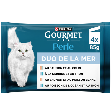 Sachets fraîcheur pour chat PERLE Duo de la Mer GOURMET - 4x85g