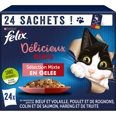 Sachets fraîcheur pour chat Délicieux Duos en Gelée Mixte FELIX - 24x85g