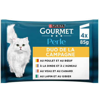 Sachets fraîcheur pour chat PERLE Duo de la Campagne GOURMET - 4x85g