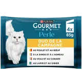 Sachets fraîcheur pour chat PERLE Duo de la Campagne GOURMET - 4x85g